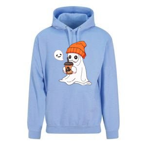 Funny Little Ghost Drinking Coffee Cute Halloween Spooky Season Gift Unisex Surf Hoodie