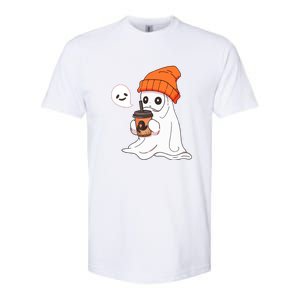 Funny Little Ghost Drinking Coffee Cute Halloween Spooky Season Gift Softstyle CVC T-Shirt