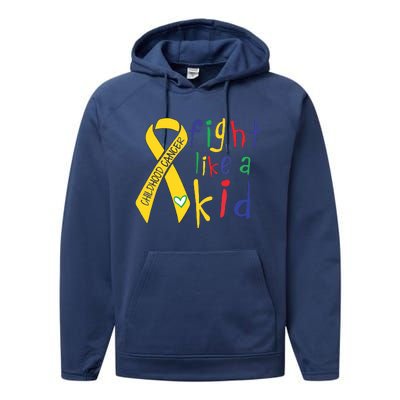 Fight Like Gold Ribbon Childhood Cancer Awareness Performance Fleece Hoodie