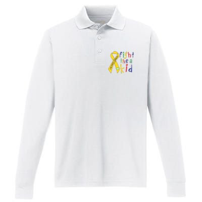 Fight Like Gold Ribbon Childhood Cancer Awareness Performance Long Sleeve Polo