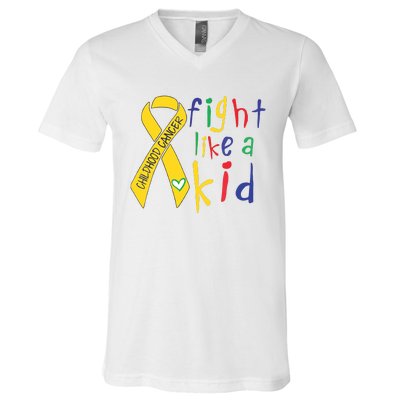 Fight Like Gold Ribbon Childhood Cancer Awareness V-Neck T-Shirt