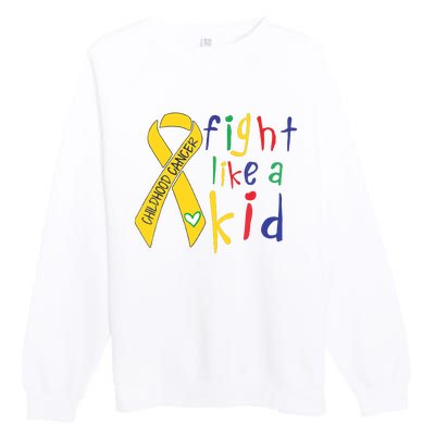 Fight Like Gold Ribbon Childhood Cancer Awareness Premium Crewneck Sweatshirt