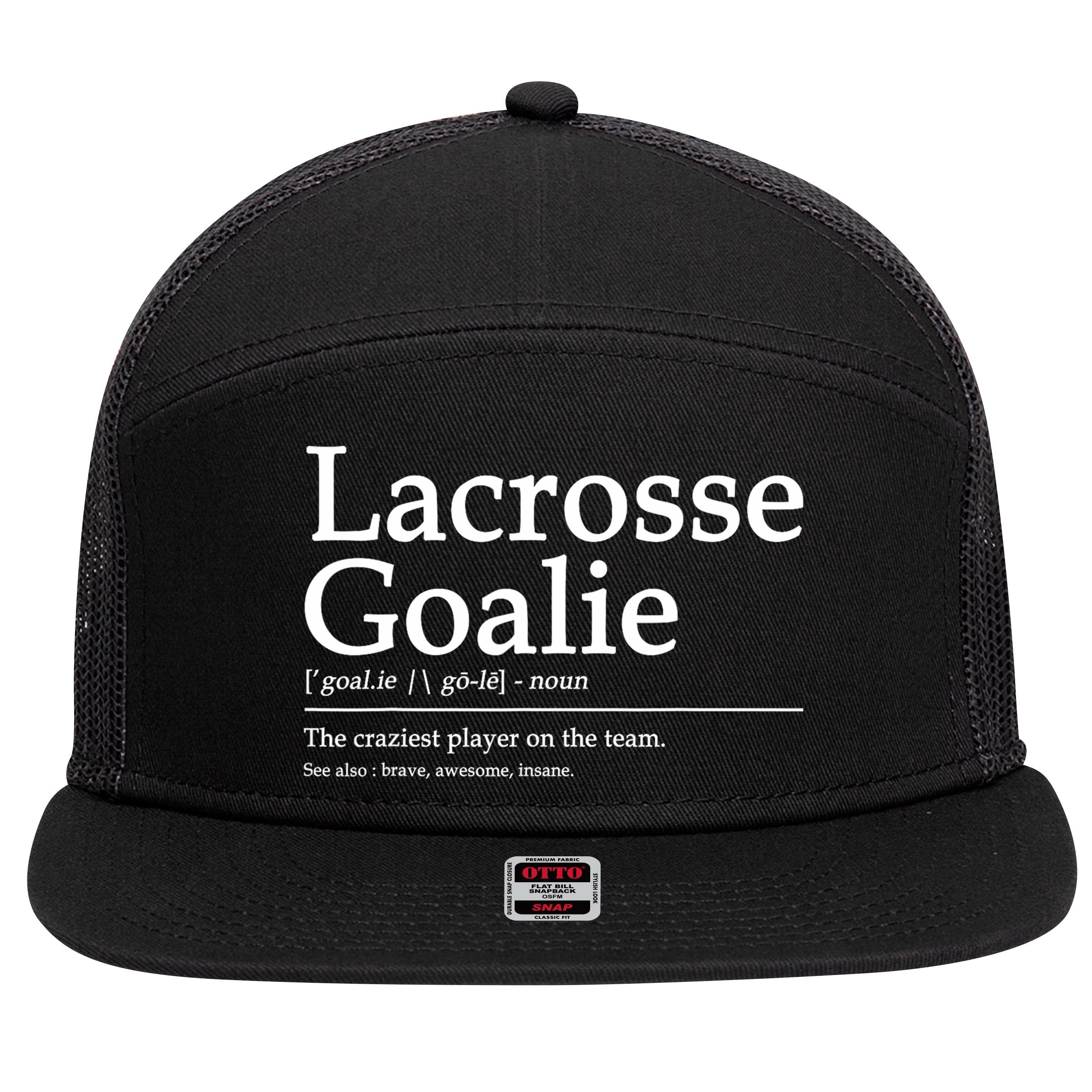 Funny Lacrosse Goalie Definition Quote Cool 7 Panel Mesh Trucker Snapback Hat