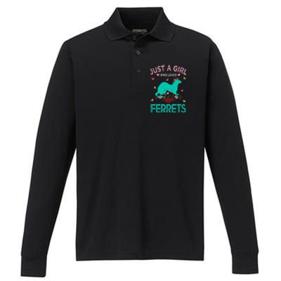 Ferret Lover Gift Just A Girl Who Loves Ferrets Cute Gift Performance Long Sleeve Polo