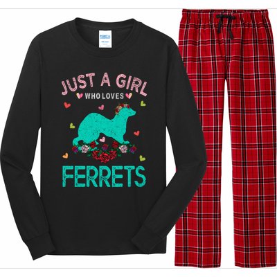 Ferret Lover Gift Just A Girl Who Loves Ferrets Cute Gift Long Sleeve Pajama Set