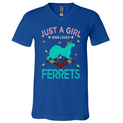 Ferret Lover Gift Just A Girl Who Loves Ferrets Cute Gift V-Neck T-Shirt