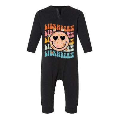 Funny Librarian Groovy Back To School Teachers Day Infant Fleece One Piece