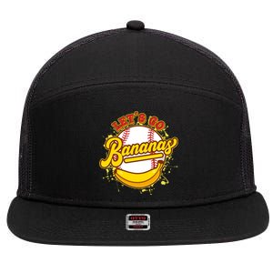 Funny Lets Go Bananas Baseball Logo 7 Panel Mesh Trucker Snapback Hat