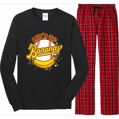 Funny Lets Go Bananas Baseball Logo Long Sleeve Pajama Set