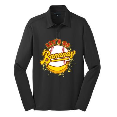 Funny Lets Go Bananas Baseball Logo Silk Touch Performance Long Sleeve Polo