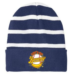 Funny Lets Go Bananas Baseball Logo Striped Beanie with Solid Band