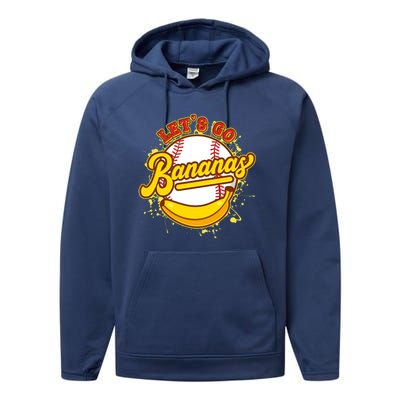 Funny Lets Go Bananas Baseball Logo Performance Fleece Hoodie