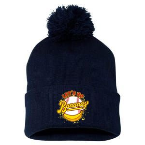 Funny Lets Go Bananas Baseball Logo Pom Pom 12in Knit Beanie