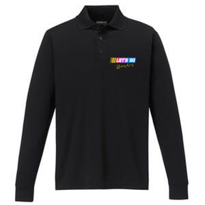 FJB Let's Go Brandon Anti Biden Chant Racing Logo Performance Long Sleeve Polo