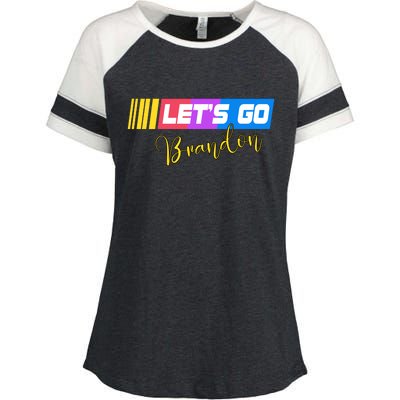 FJB Let's Go Brandon Anti Biden Chant Racing Logo Enza Ladies Jersey Colorblock Tee