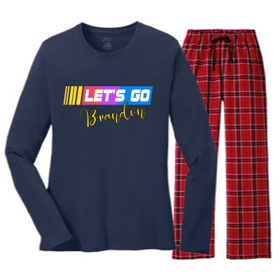 FJB Let's Go Brandon Anti Biden Chant Racing Logo Women's Long Sleeve Flannel Pajama Set 