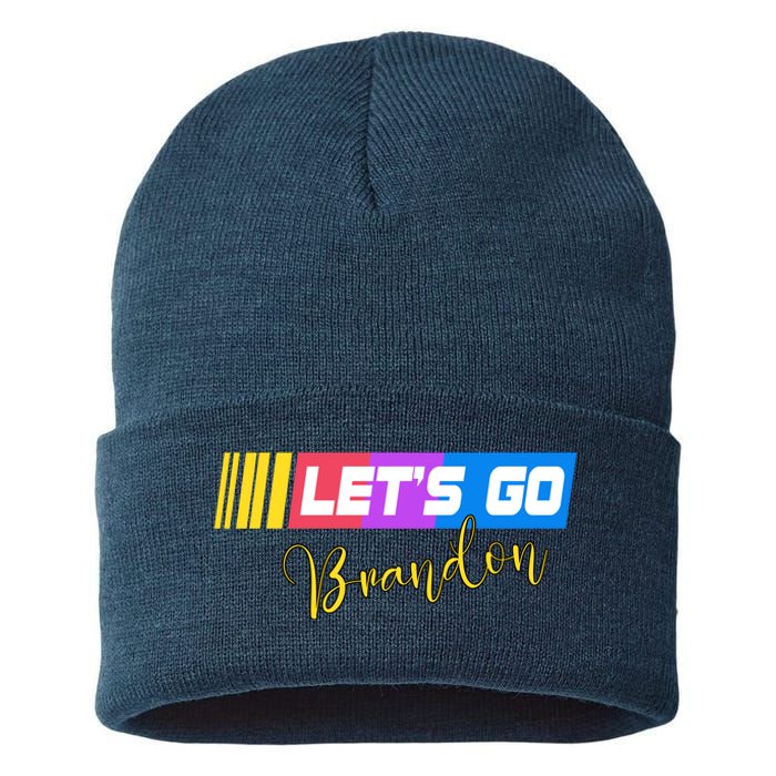 FJB Let's Go Brandon Anti Biden Chant Racing Logo Sustainable Knit Beanie