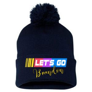 FJB Let's Go Brandon Anti Biden Chant Racing Logo Pom Pom 12in Knit Beanie