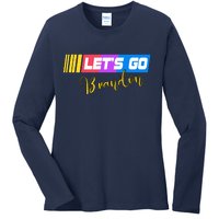 FJB Let's Go Brandon Anti Biden Chant Racing Logo Ladies Long Sleeve Shirt