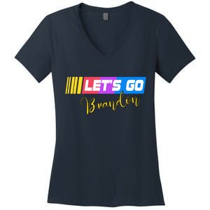 FJB Let's Go Brandon Anti Biden Chant Racing Logo Women's V-Neck T-Shirt