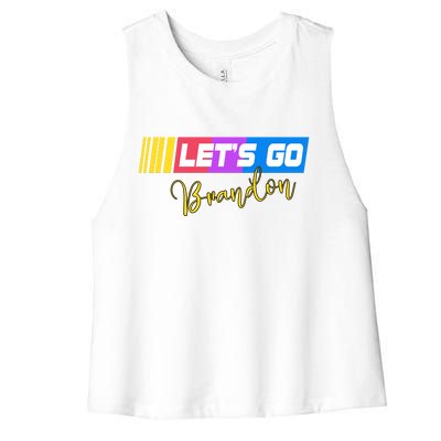 FJB Let's Go Brandon Anti Biden Chant Racing Logo Women's Racerback Cropped Tank