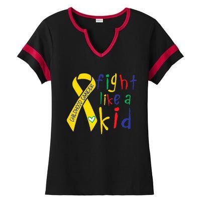 Fight Like Gold Ribbon Childhood Cancer Awareness Ladies Halftime Notch Neck Tee