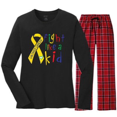 Fight Like Gold Ribbon Childhood Cancer Awareness Women's Long Sleeve Flannel Pajama Set 