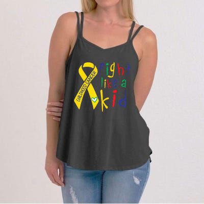 Fight Like Gold Ribbon Childhood Cancer Awareness Women's Strappy Tank