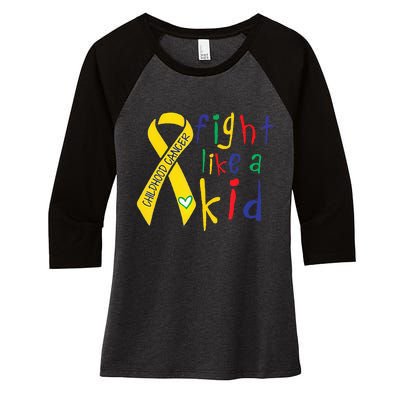 Fight Like Gold Ribbon Childhood Cancer Awareness Women's Tri-Blend 3/4-Sleeve Raglan Shirt