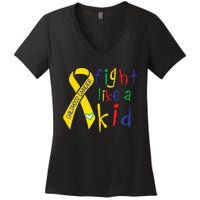 Fight Like Gold Ribbon Childhood Cancer Awareness Women's V-Neck T-Shirt