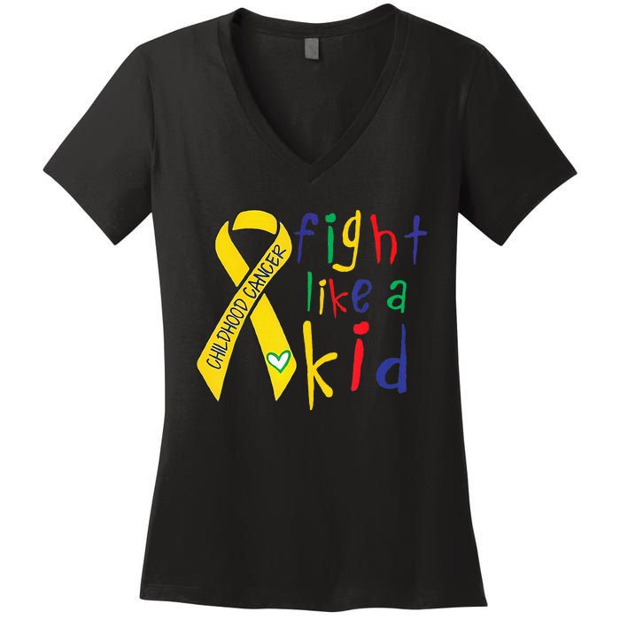 Fight Like Gold Ribbon Childhood Cancer Awareness Women's V-Neck T-Shirt