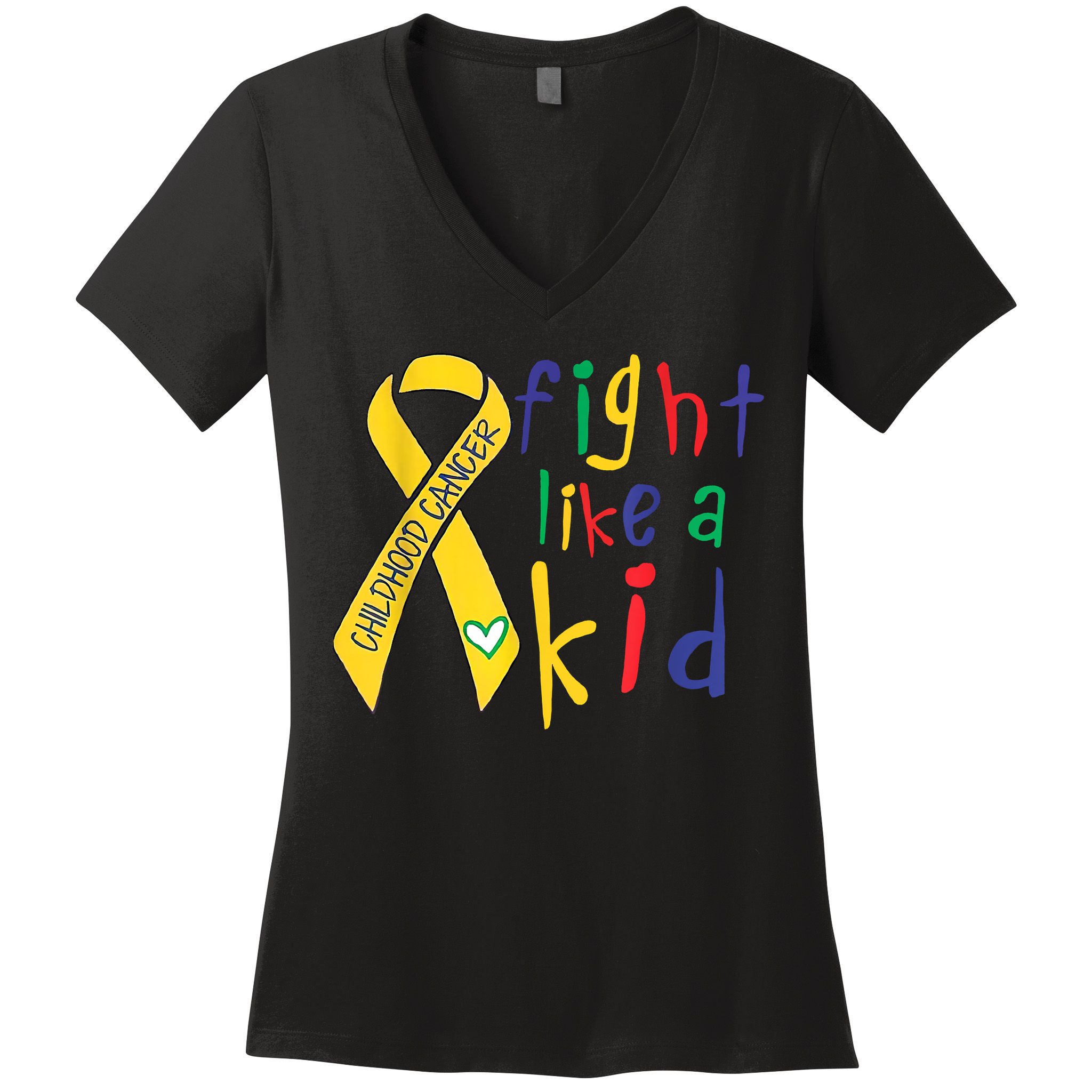 Fight Like Gold Ribbon Childhood Cancer Awareness Women's V-Neck T-Shirt