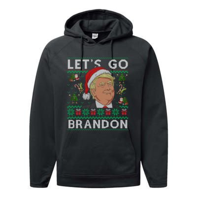 Funny Let's Go Brandon Trump Ugly Christmas Sweater Gifts Performance Fleece Hoodie