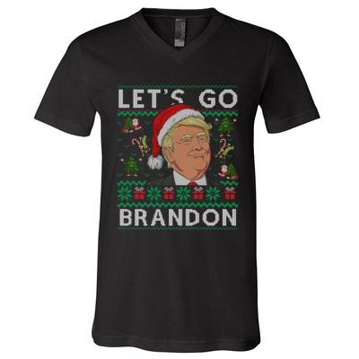 Funny Let's Go Brandon Trump Ugly Christmas Sweater Gifts V-Neck T-Shirt