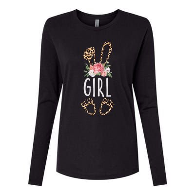 Floral Leopard Girl Bunny Gift Happy Easter Mother's Day Gift Womens Cotton Relaxed Long Sleeve T-Shirt