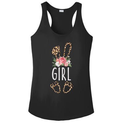 Floral Leopard Girl Bunny Gift Happy Easter Mother's Day Gift Ladies PosiCharge Competitor Racerback Tank