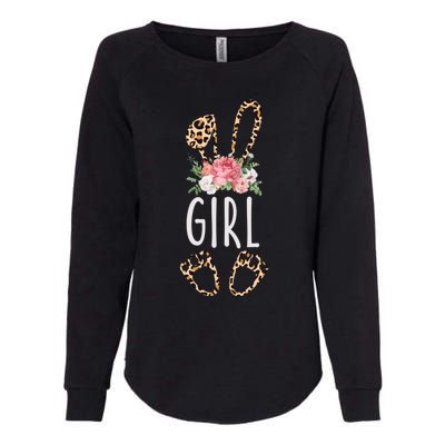 Floral Leopard Girl Bunny Gift Happy Easter Mother's Day Gift Womens California Wash Sweatshirt