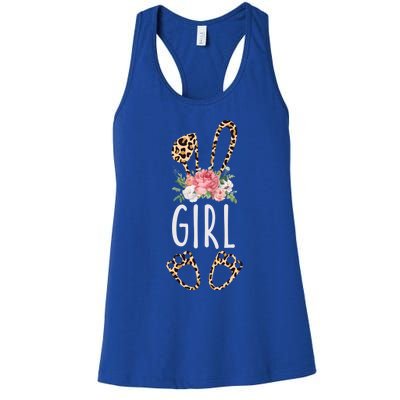 Floral Leopard Girl Bunny Gift Happy Easter Mother's Day Gift Women's Racerback Tank