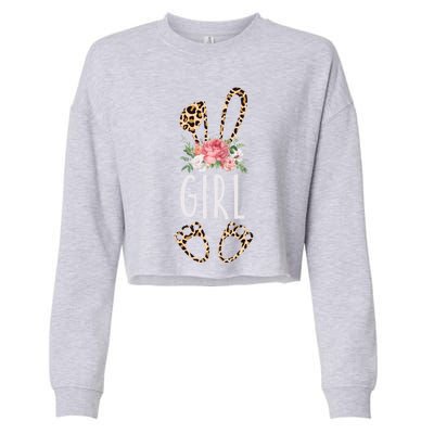 Floral Leopard Girl Bunny Gift Happy Easter Mother's Day Gift Cropped Pullover Crew