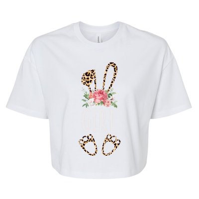 Floral Leopard Girl Bunny Gift Happy Easter Mother's Day Gift Bella+Canvas Jersey Crop Tee