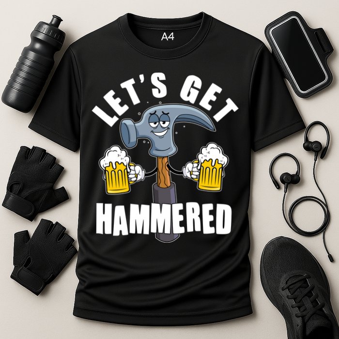 Funny Lets Get Hammered Drunk Hammer Beer Lover Cooling Performance Crew T-Shirt