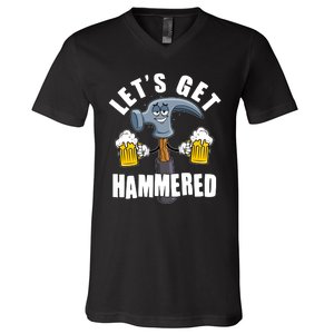 Funny Lets Get Hammered Drunk Hammer Beer Lover V-Neck T-Shirt