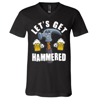 Funny Lets Get Hammered Drunk Hammer Beer Lover V-Neck T-Shirt