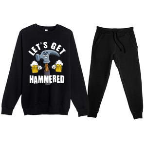 Funny Lets Get Hammered Drunk Hammer Beer Lover Premium Crewneck Sweatsuit Set