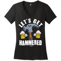 Funny Lets Get Hammered Drunk Hammer Beer Lover Women's V-Neck T-Shirt