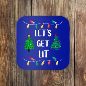 Funny LetS Get Lit Christmas Lights Gift Xmas Holidays Funny Gift Coaster