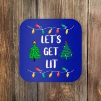 Funny LetS Get Lit Christmas Lights Gift Xmas Holidays Funny Gift Coaster