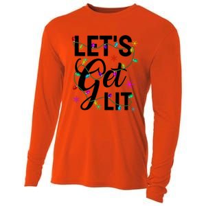 Funny LetS Get Lit Christmas Lights Funny Gift Xmas Holiday Funny Gift Cooling Performance Long Sleeve Crew