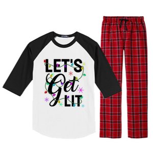 Funny LetS Get Lit Christmas Lights Funny Gift Xmas Holiday Funny Gift Raglan Sleeve Pajama Set