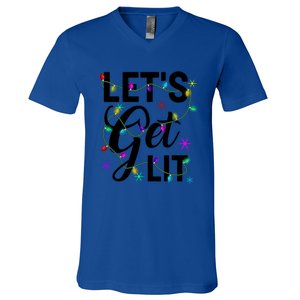 Funny LetS Get Lit Christmas Lights Funny Gift Xmas Holiday Funny Gift V-Neck T-Shirt